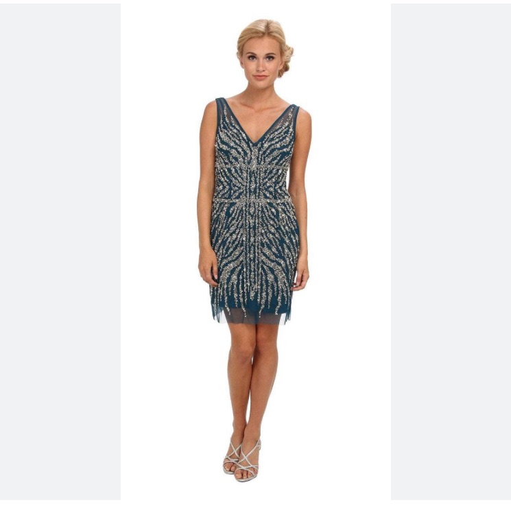 Adrianna Papell Embellished Sequin Mesh Dress Sz 6